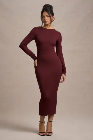 Madden | Plum Rib Knit Cowl-Back Midi Dress Club L London