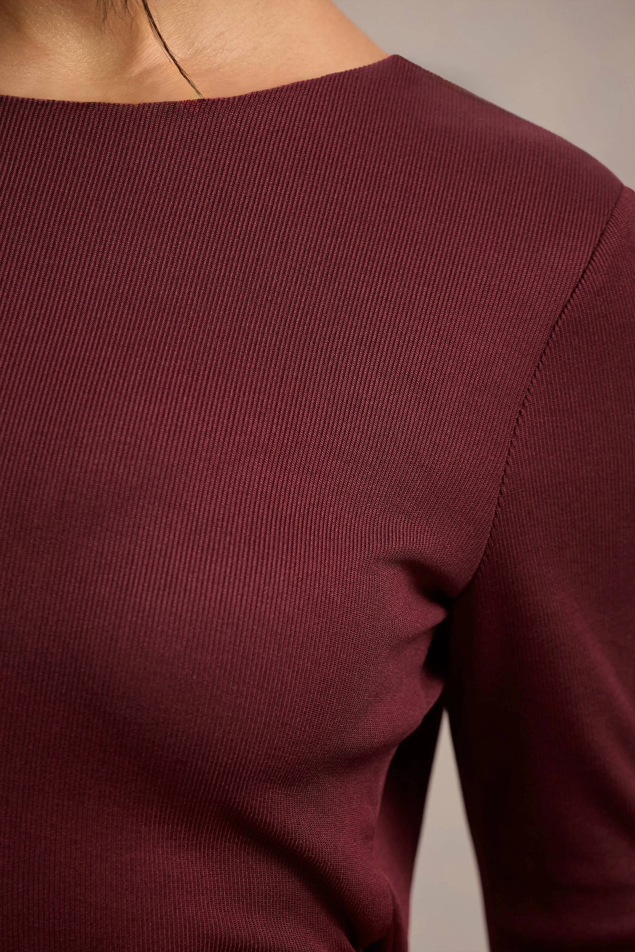 Madden | Plum Rib Knit Cowl-Back Midi Dress Club L London
