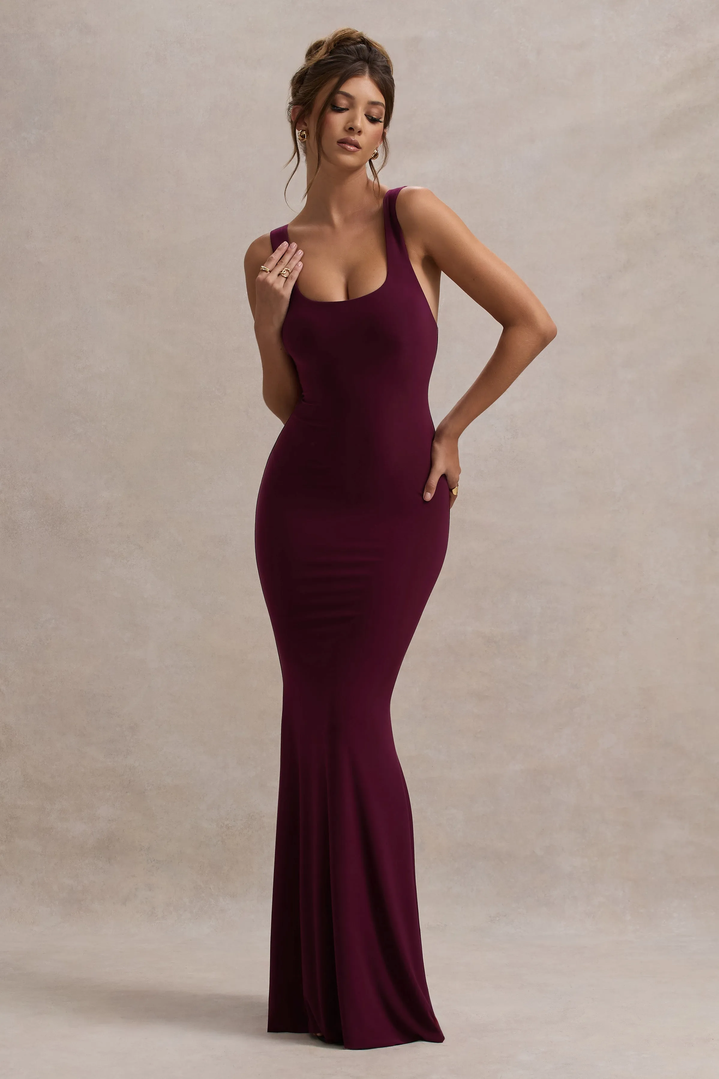 Mahina | Burgundy Square-Neck Maxi Dress Club L London