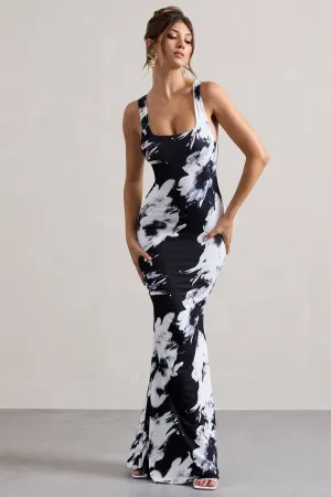 Mahina | Monochrome Floral Print Square-Neck Maxi Dress Club L London