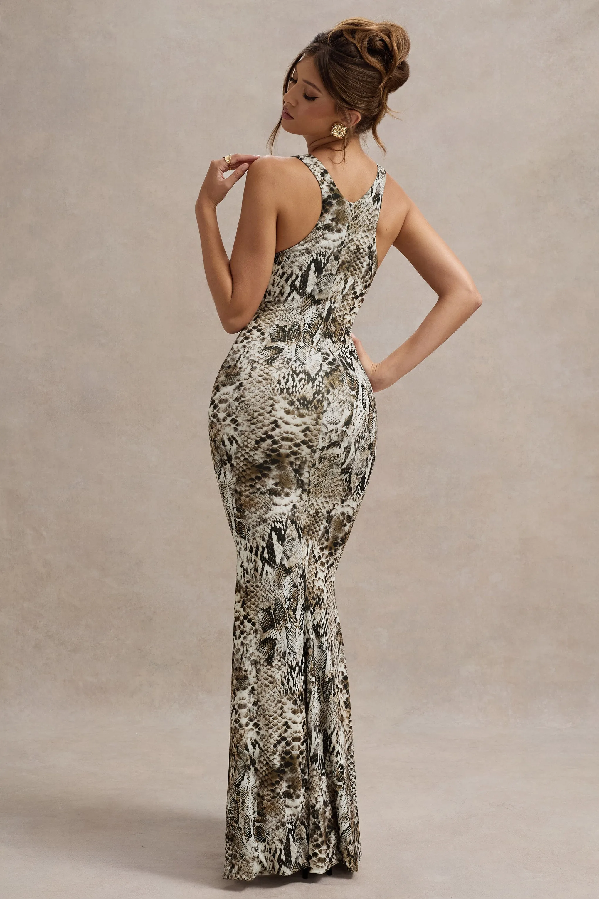 Mahina | Snake Print Square-Neck Maxi Dress Club L London