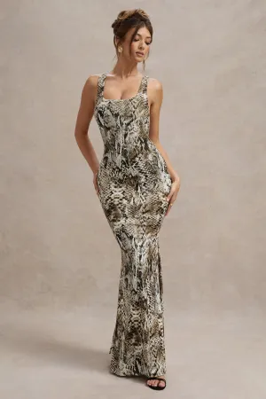 Mahina | Snake Print Square-Neck Maxi Dress Club L London