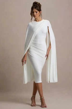 Marysol | White Asymmetric Cape Midi Dress Club L London