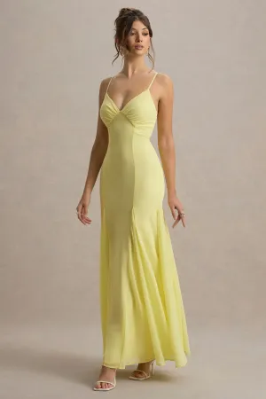 Massie | Lemon Chiffon Strappy Maxi Dress With Volume Hem Club L London