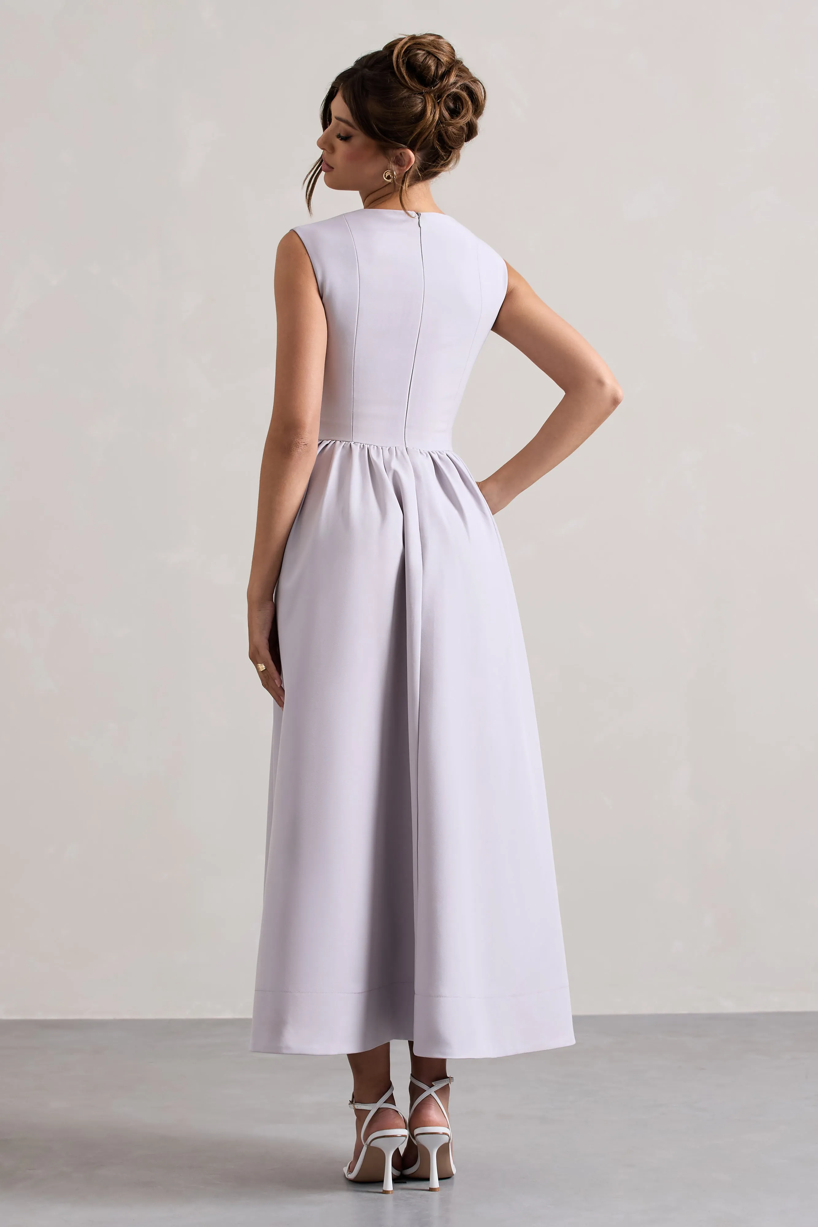 Maybelle | Mauve Square-Neck Corset Skater Maxi Dress Club L London