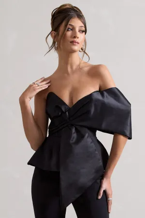 Mayfair | Black Asymmetric Bardot Top With Peplum Hem Club L London
