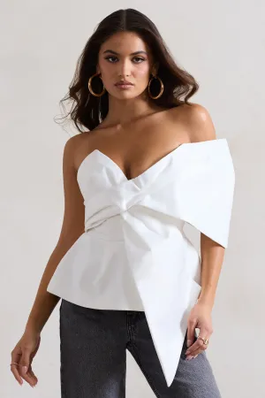 Mayfair | White Asymmetric Bardot Top With Peplum Hem Club L London