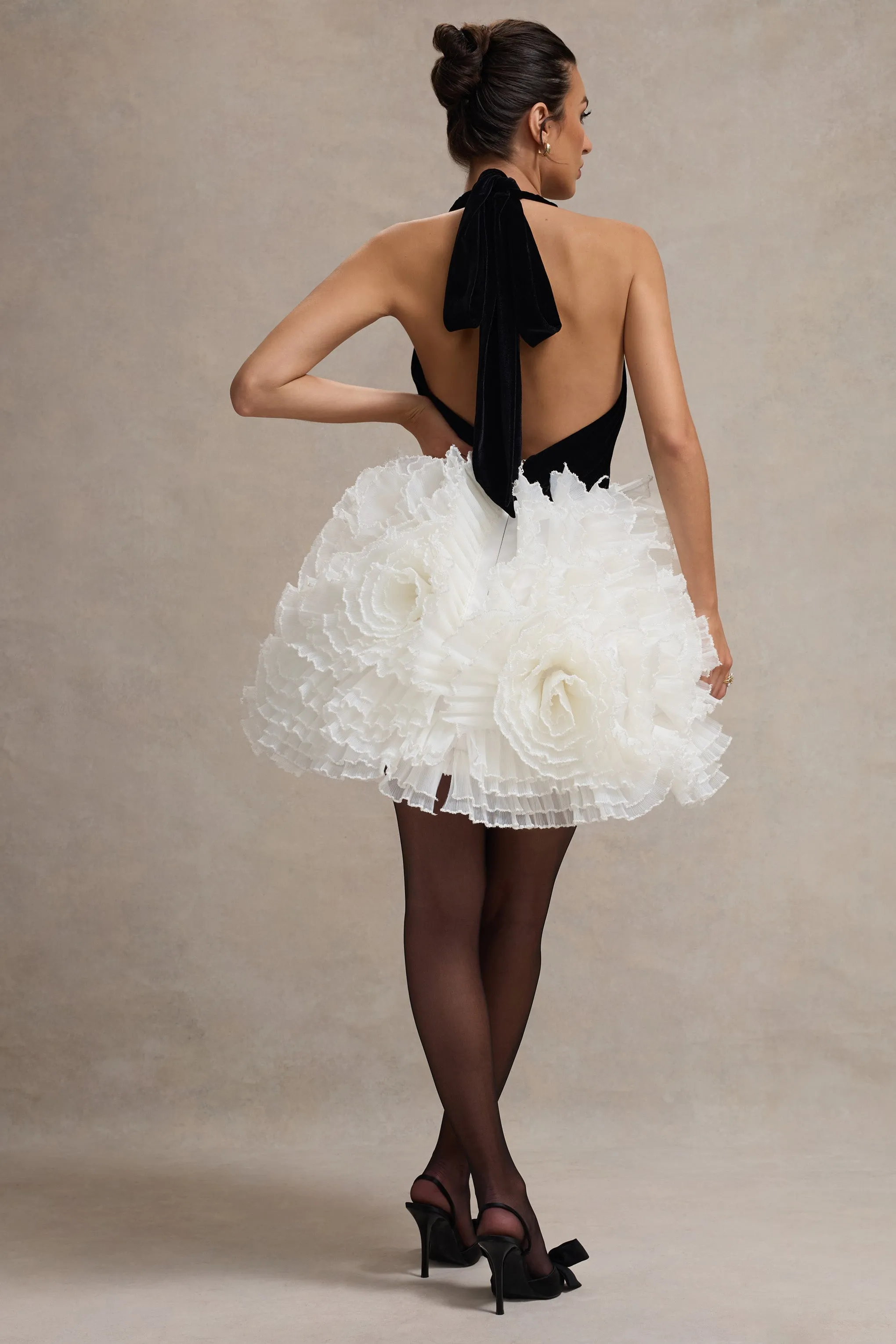 Meringue | Black Velvet Plunge-Neck Mini Dress With Tulle Skirt Club L London