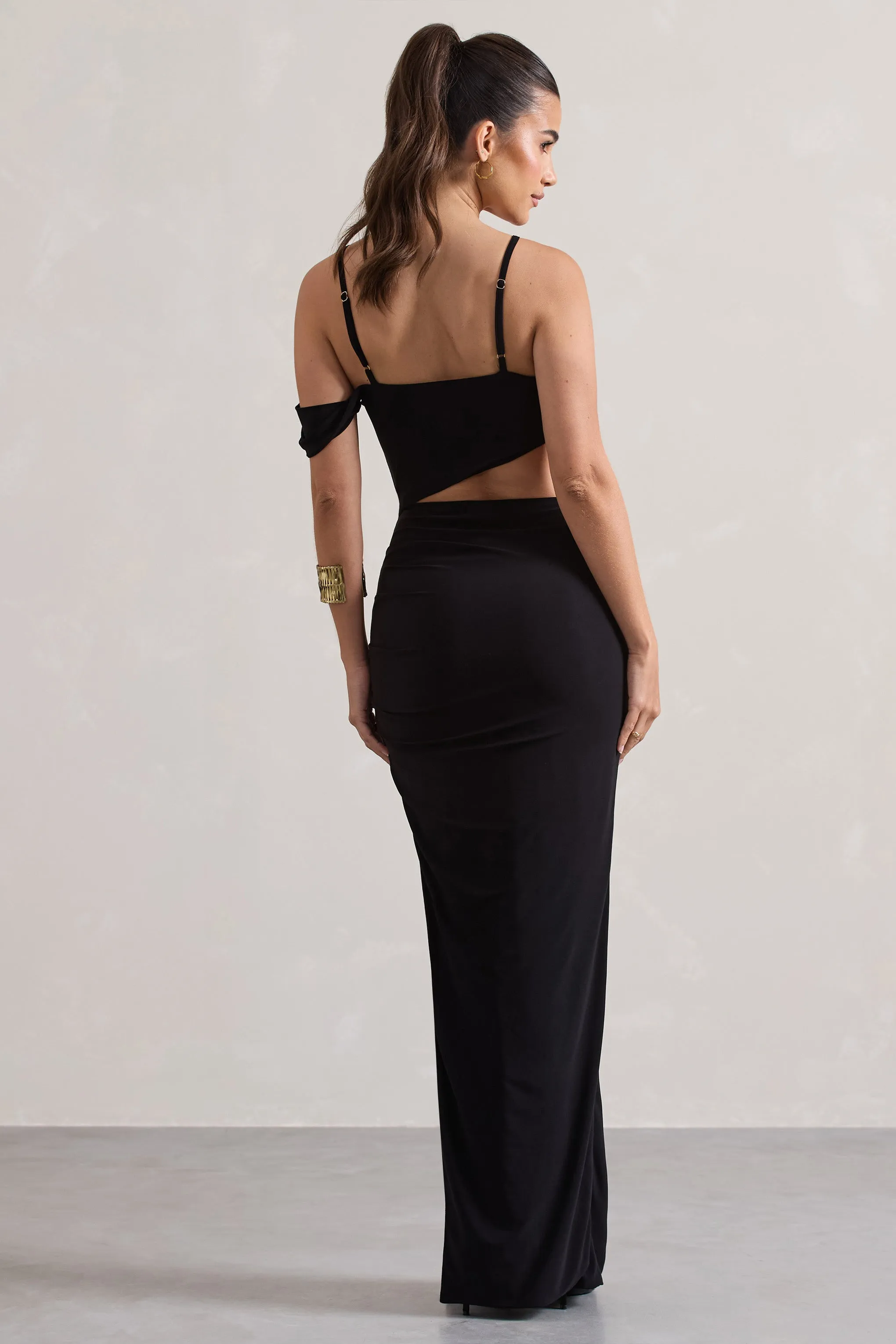 Metallica | Black Strappy Asymmetric Maxi Dress With Cut-Out Club L London