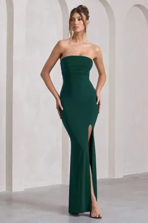 Midnight Calling | Bottle Green Bandeau Split Lace-Up Maxi Dress Club L London