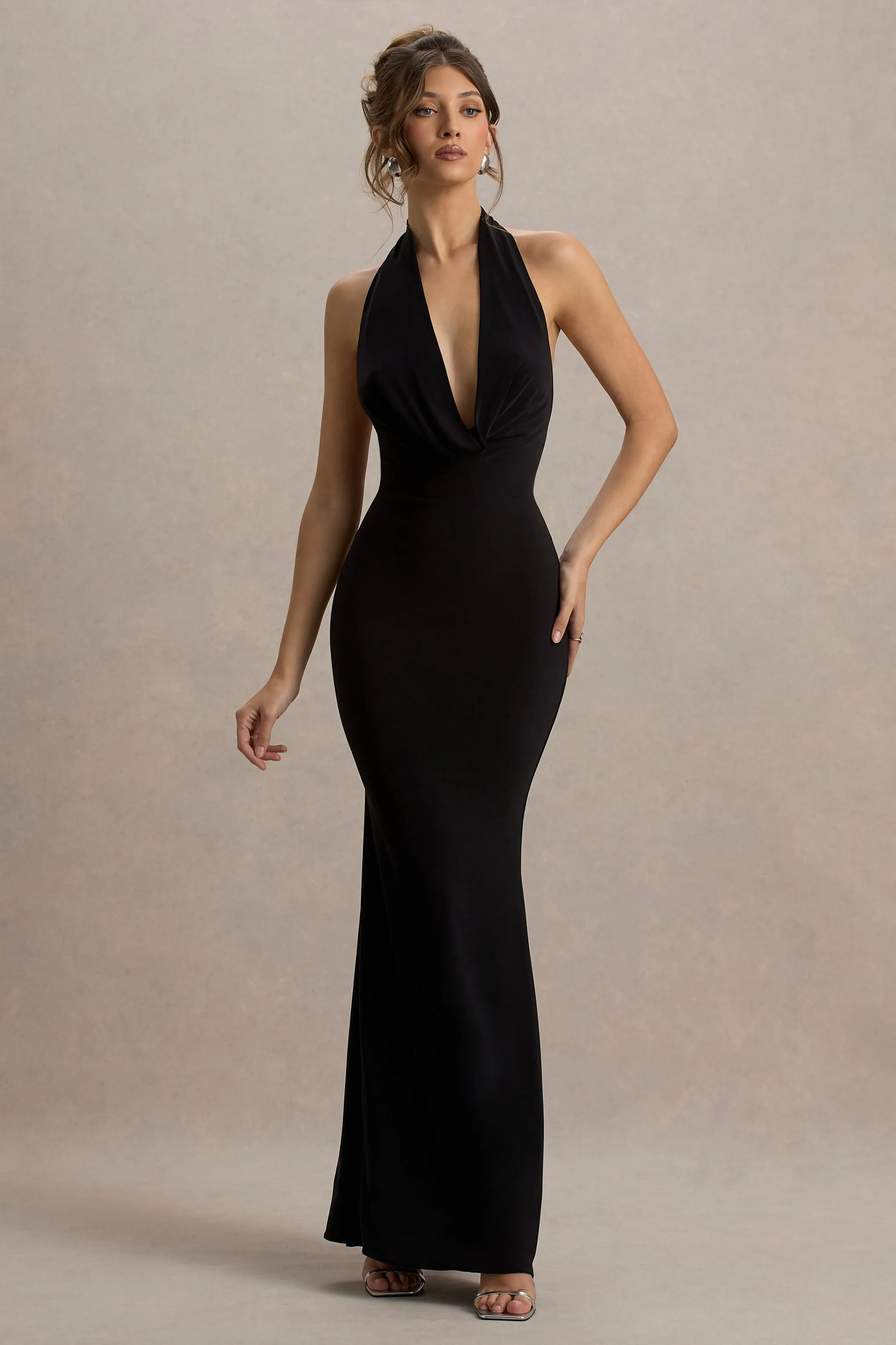 Milani | Black Backless Cowl Neck Fishtail Maxi Dress Club L London