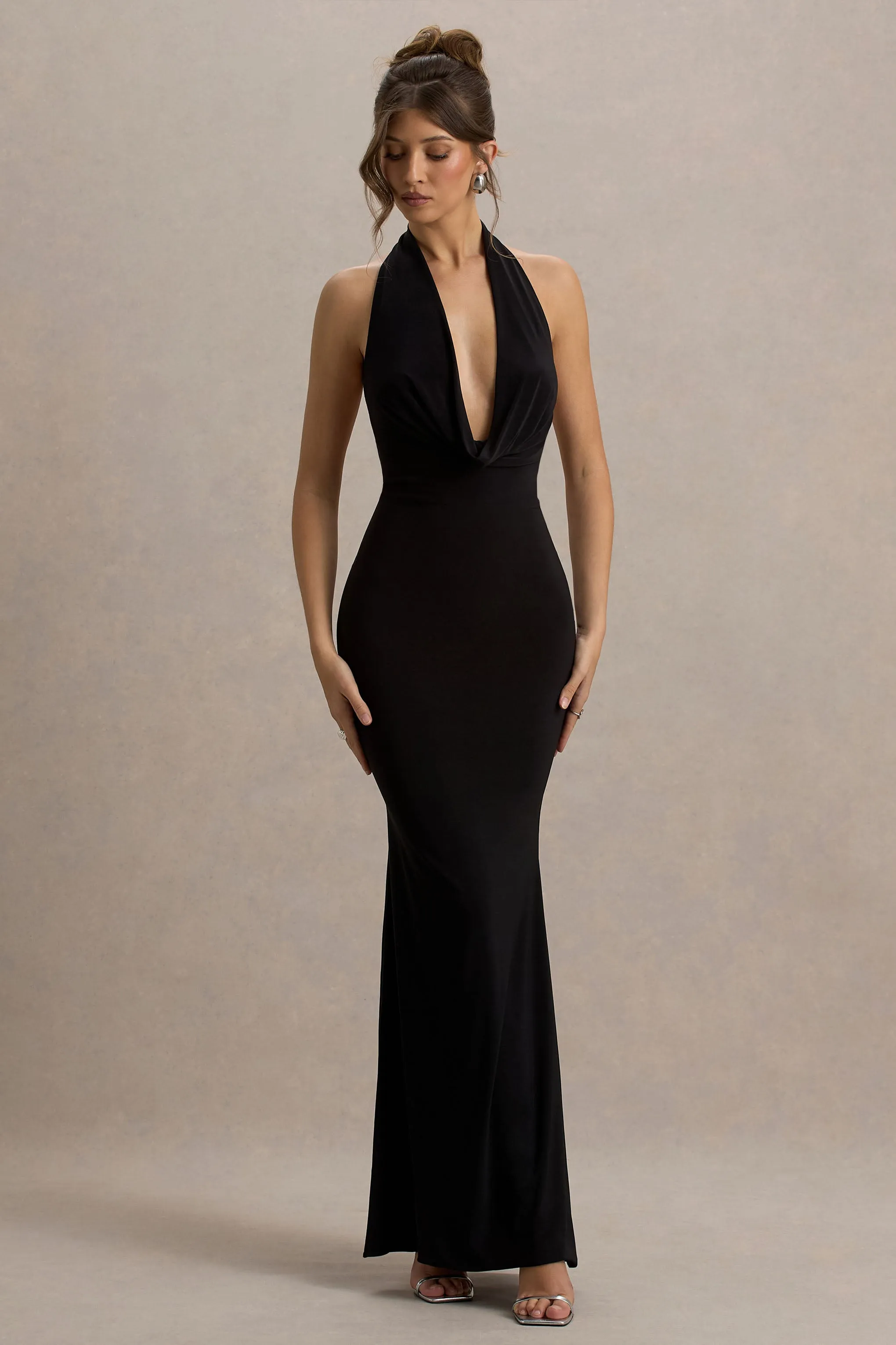 Milani | Black Backless Cowl Neck Fishtail Maxi Dress Club L London