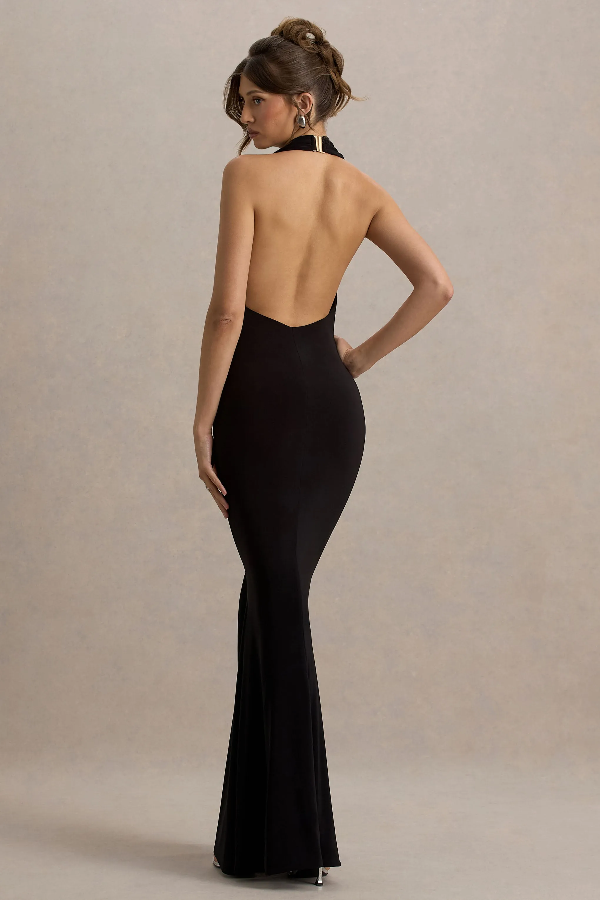 Milani | Black Backless Cowl Neck Fishtail Maxi Dress Club L London