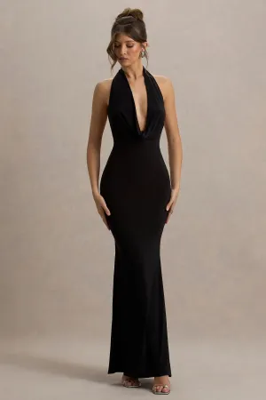 Milani | Black Backless Cowl Neck Fishtail Maxi Dress Club L London