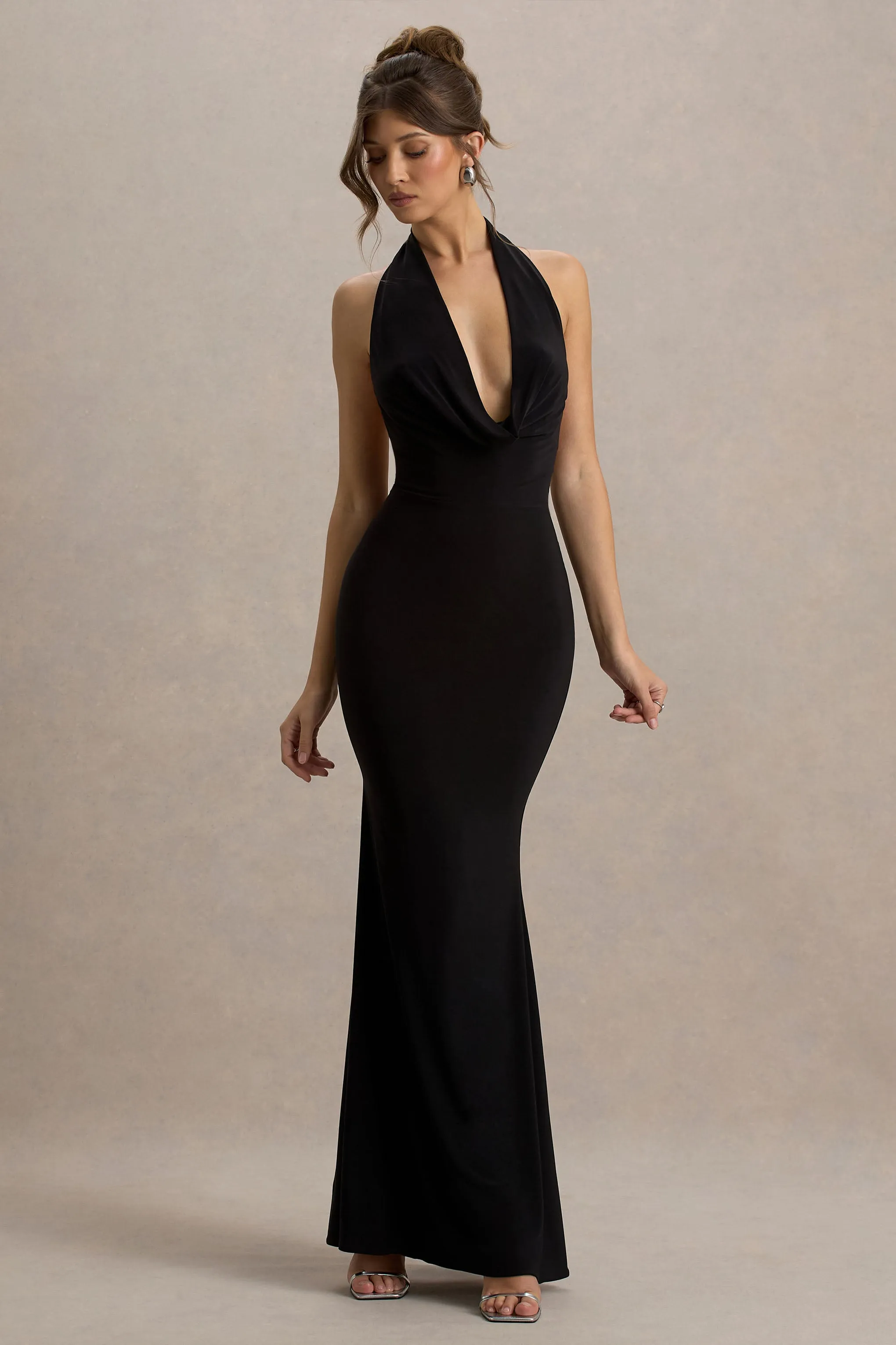 Milani | Black Backless Cowl Neck Fishtail Maxi Dress Club L London