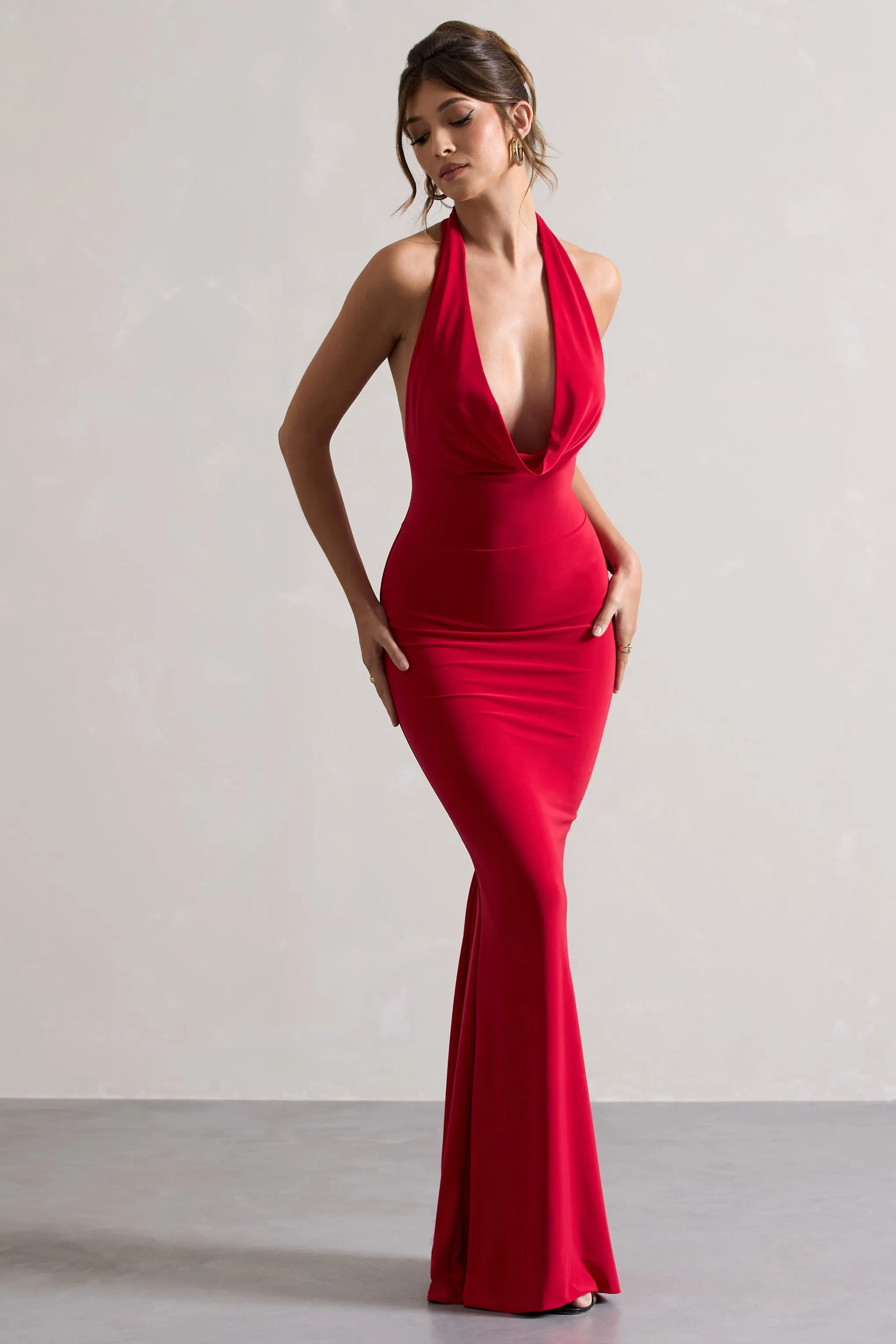 Milani | Red Backless Cowl Neck Fishtail Maxi Dress Club L London