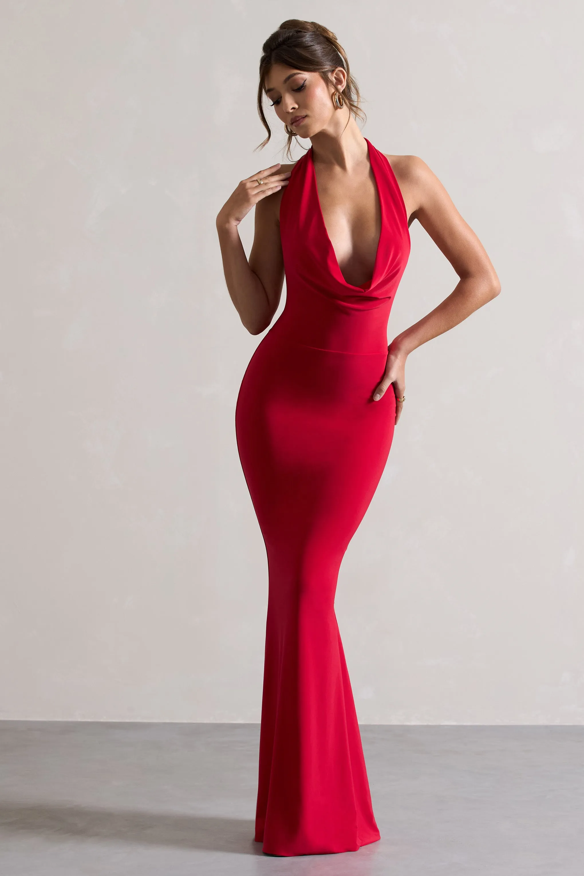 Milani | Red Backless Cowl Neck Fishtail Maxi Dress Club L London