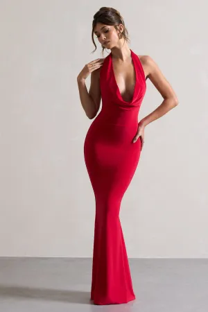 Milani | Red Backless Cowl Neck Fishtail Maxi Dress Club L London