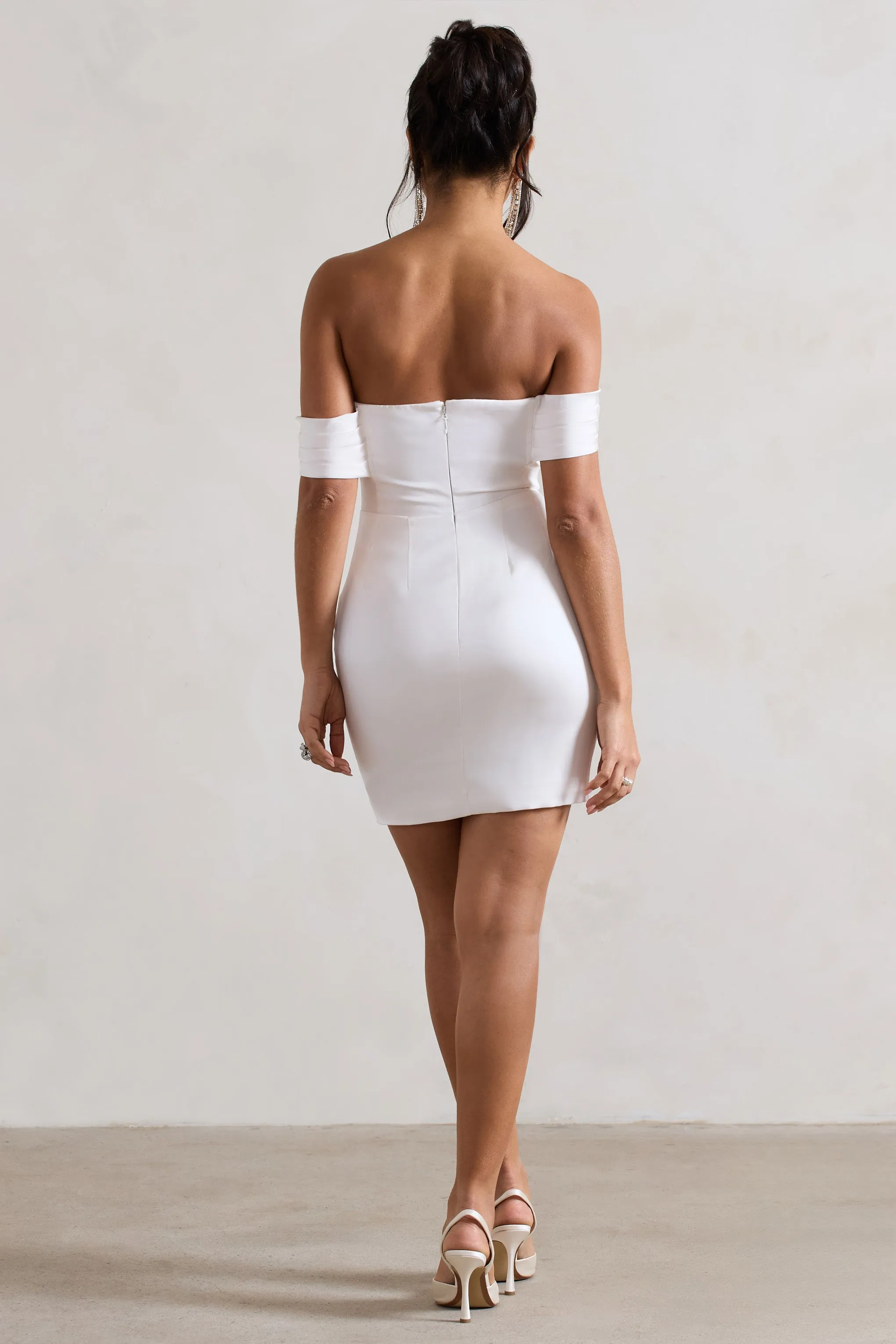 Milano | Cream Satin Bardot Maxi Dress With Detachable Skirt Club L London