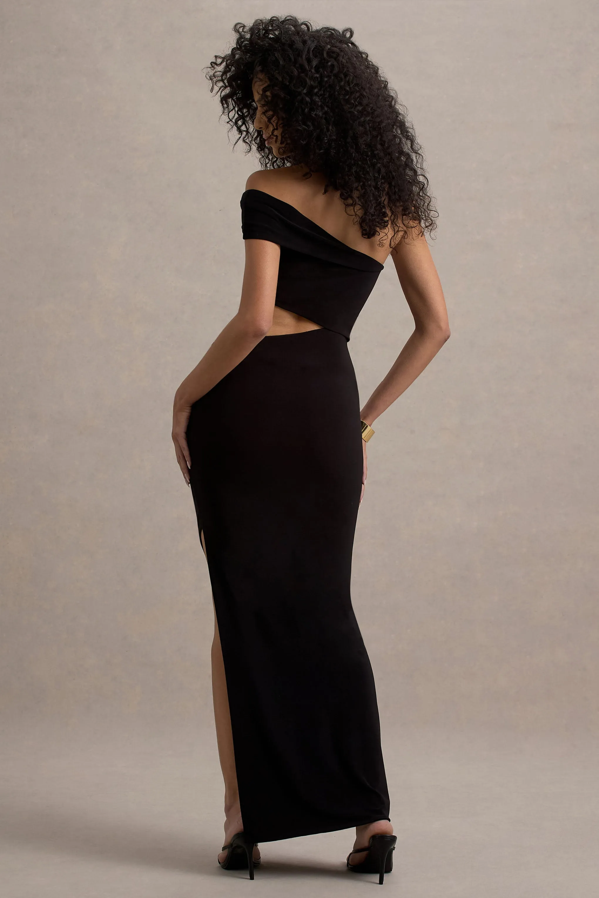 Milos | Black One-Shoulder Cut-Out Maxi Dress With Split Club L London