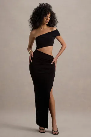 Milos | Black One-Shoulder Cut-Out Maxi Dress With Split Club L London