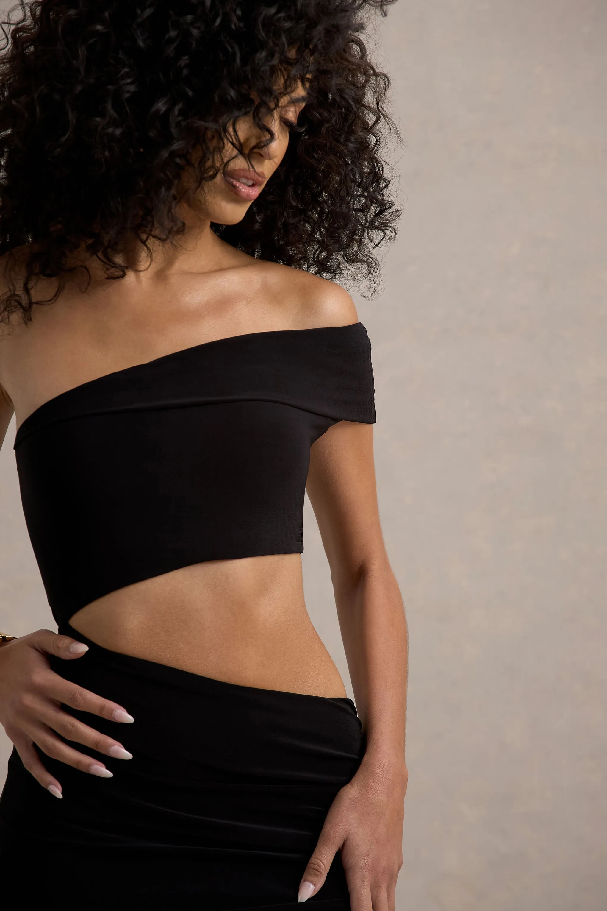 Milos | Black One-Shoulder Cut-Out Maxi Dress With Split Club L London