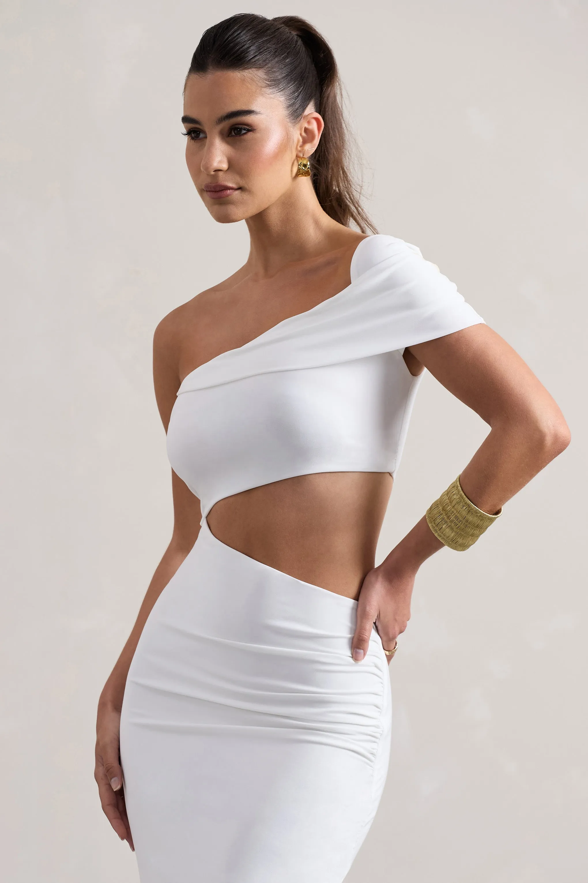 Milos | White One-Shoulder Cut-Out Maxi Dress With Split Club L London