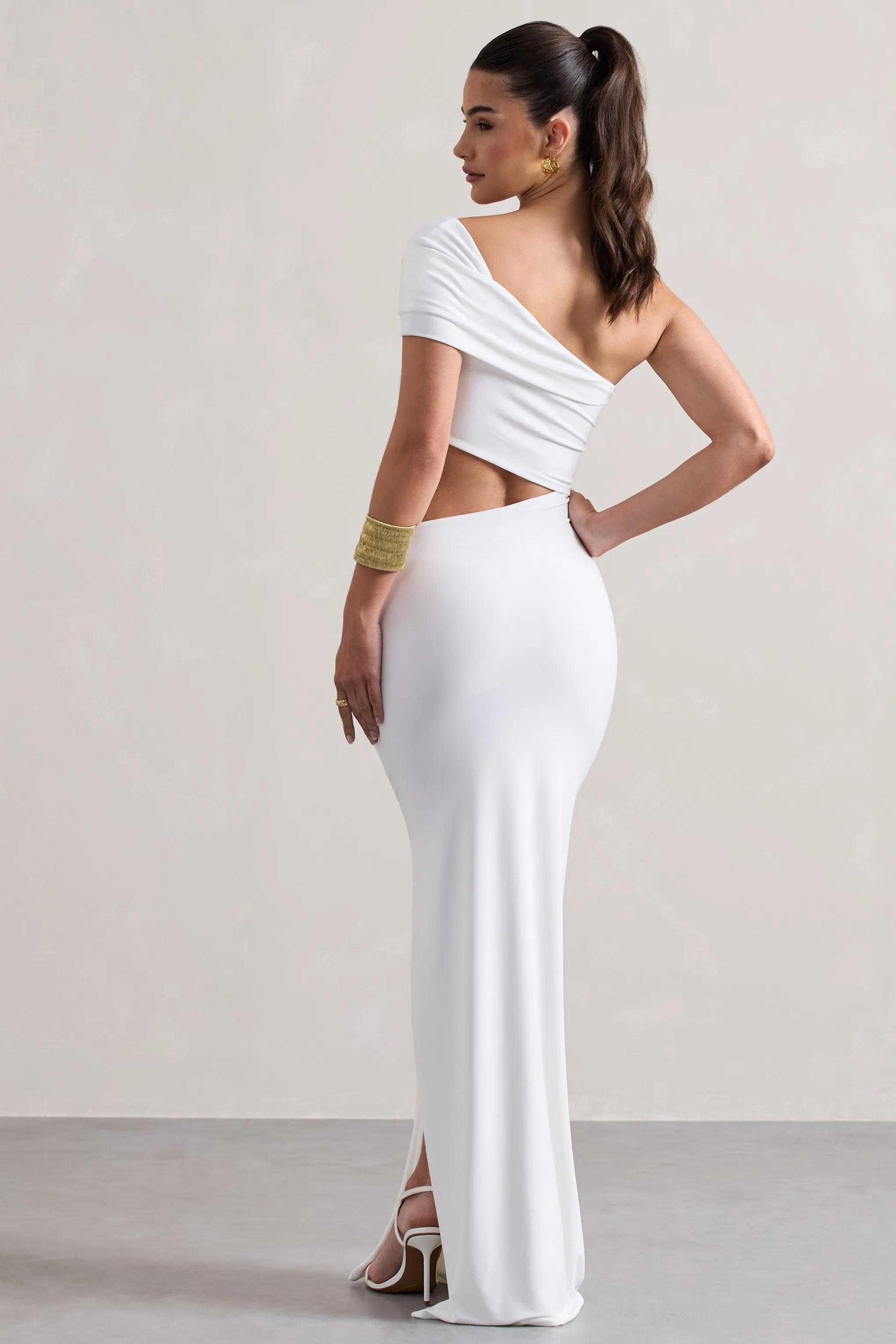 Milos | White One-Shoulder Cut-Out Maxi Dress With Split Club L London