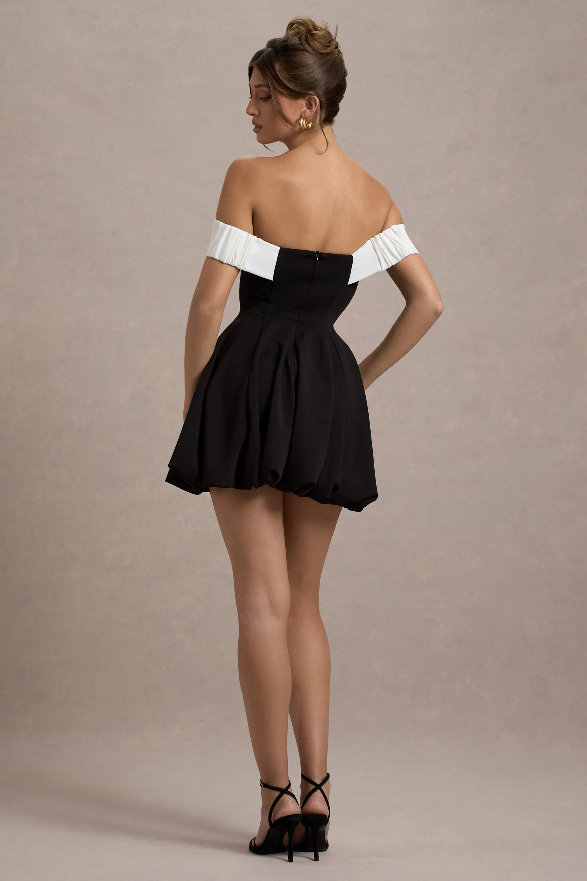 Minimoiselle | Black & White Bow Bardot Mini Dress With Puff-Ball Skirt Club L London
