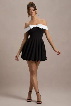 Minimoiselle | Black & White Bow Bardot Mini Dress With Puff-Ball Skirt Club L London