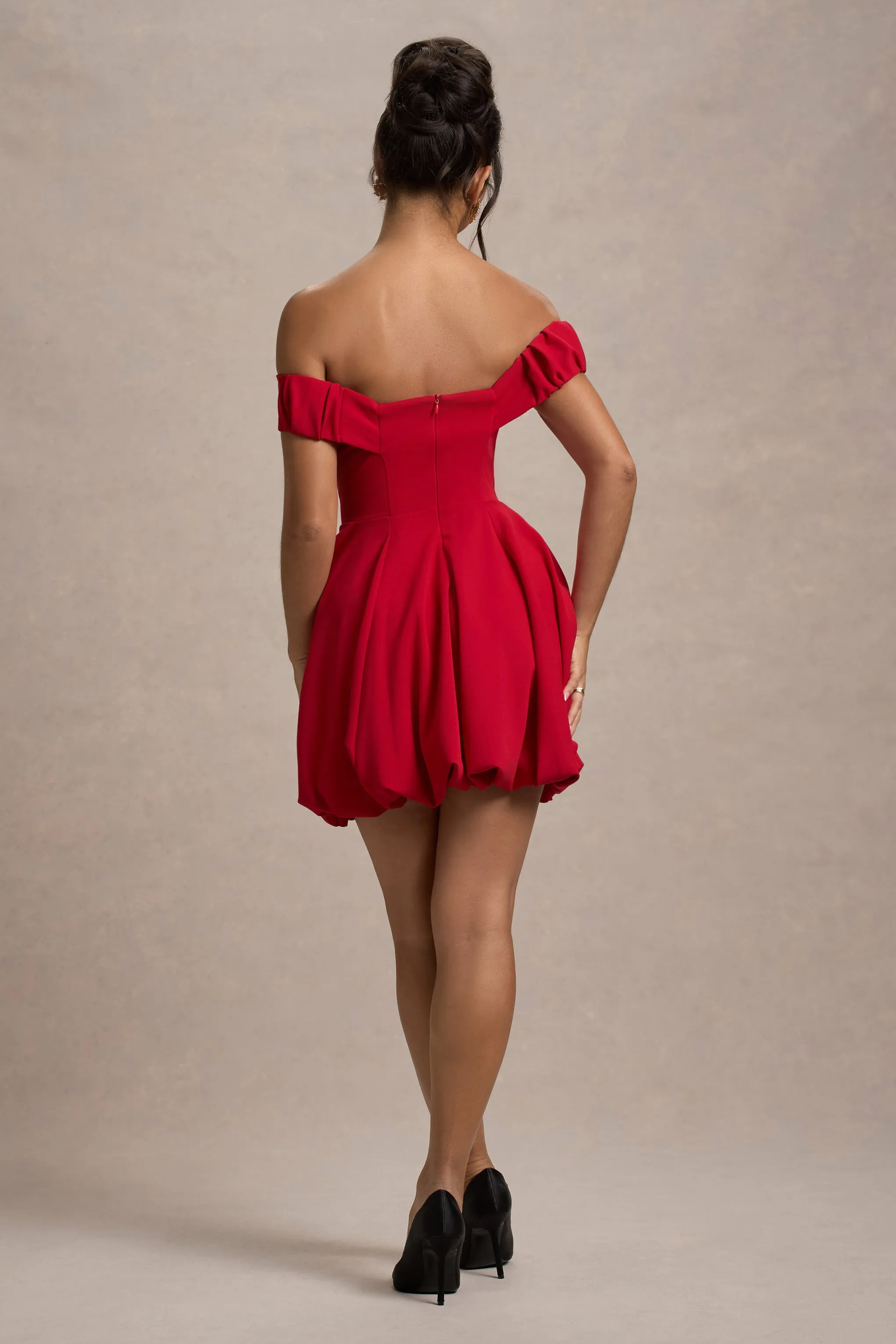 Minimoiselle | Red Bow Bardot Mini Dress With Puff-Ball Skirt Club L London