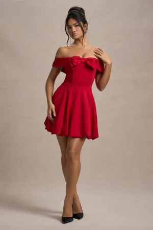 Minimoiselle | Red Bow Bardot Mini Dress With Puff-Ball Skirt Club L London