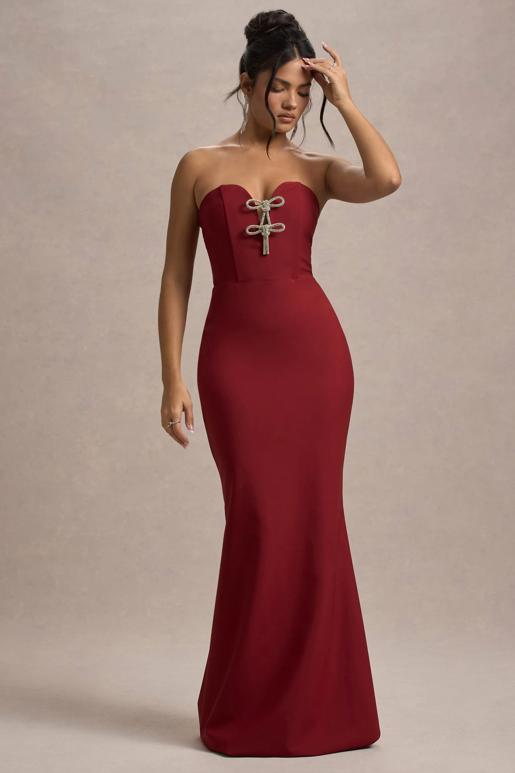 Molly | Berry Strapless Sweetheart Maxi Dres Club L London
