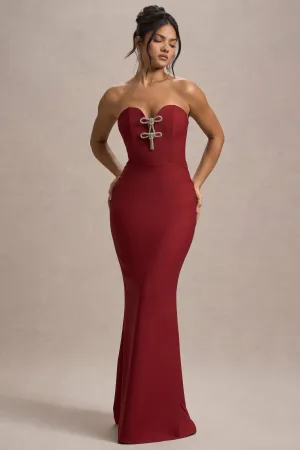 Molly | Berry Strapless Sweetheart Maxi Dres Club L London