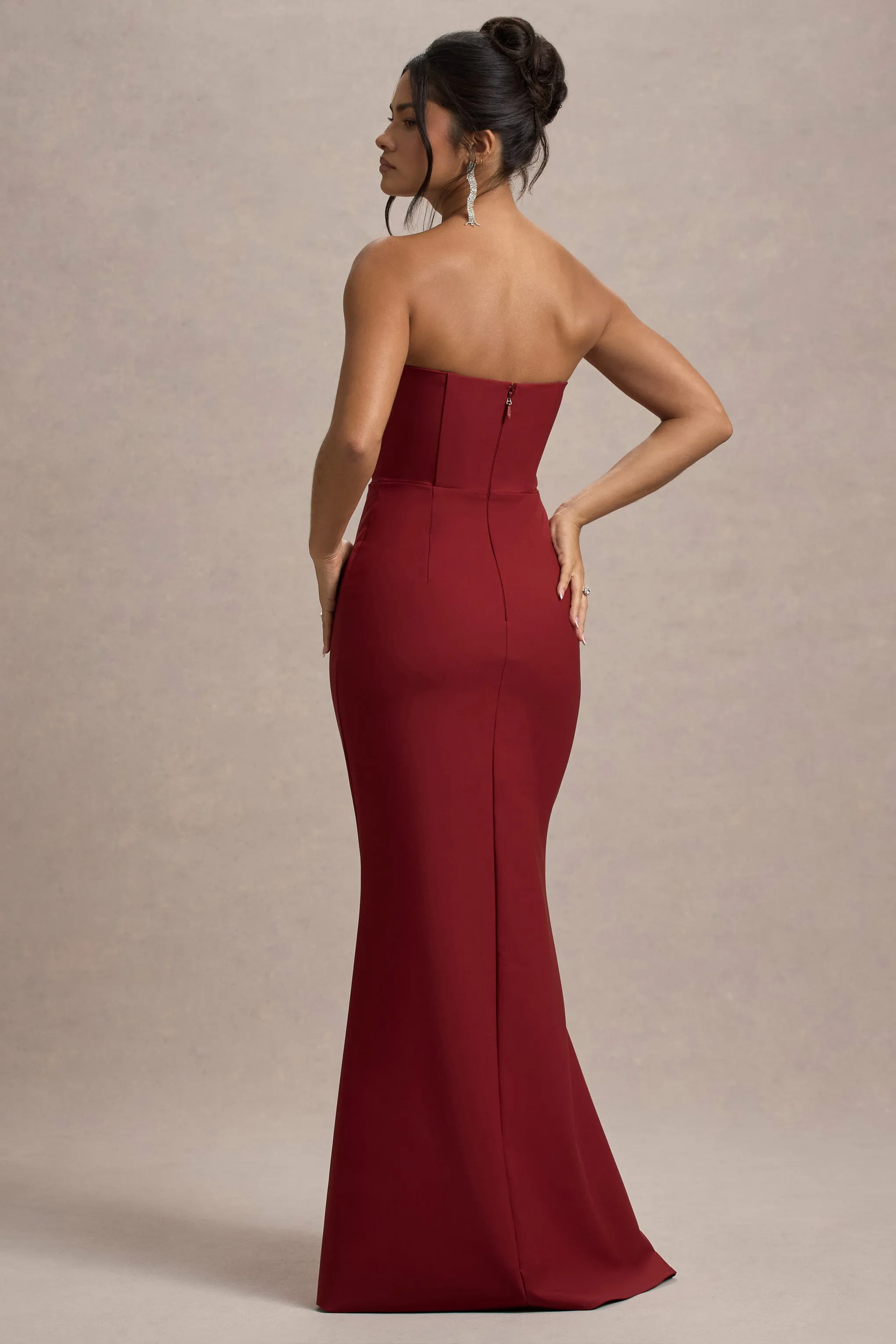 Molly | Berry Strapless Sweetheart Maxi Dres Club L London