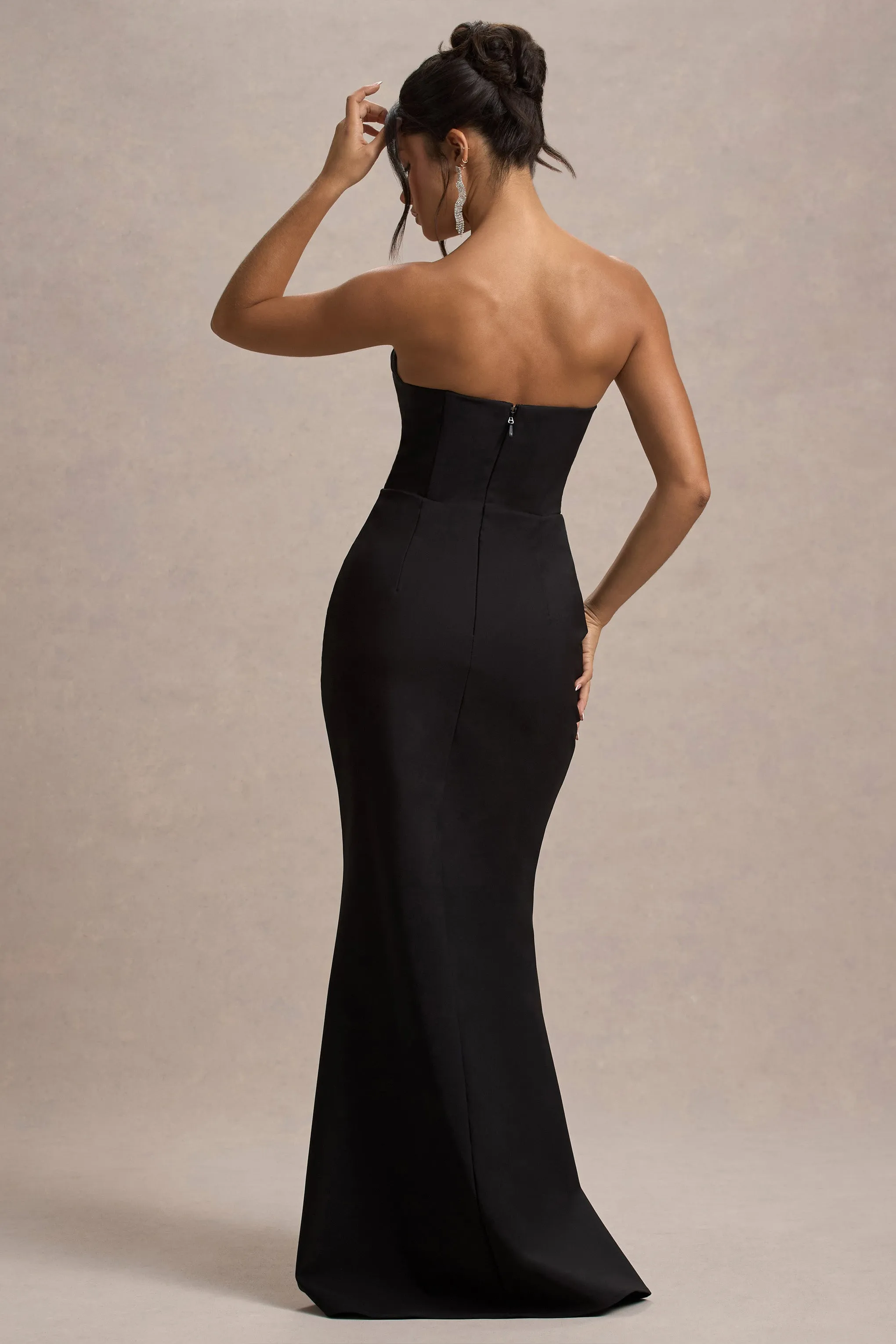 Molly | Black Strapless Sweetheart Maxi Dress With Bows Club L London