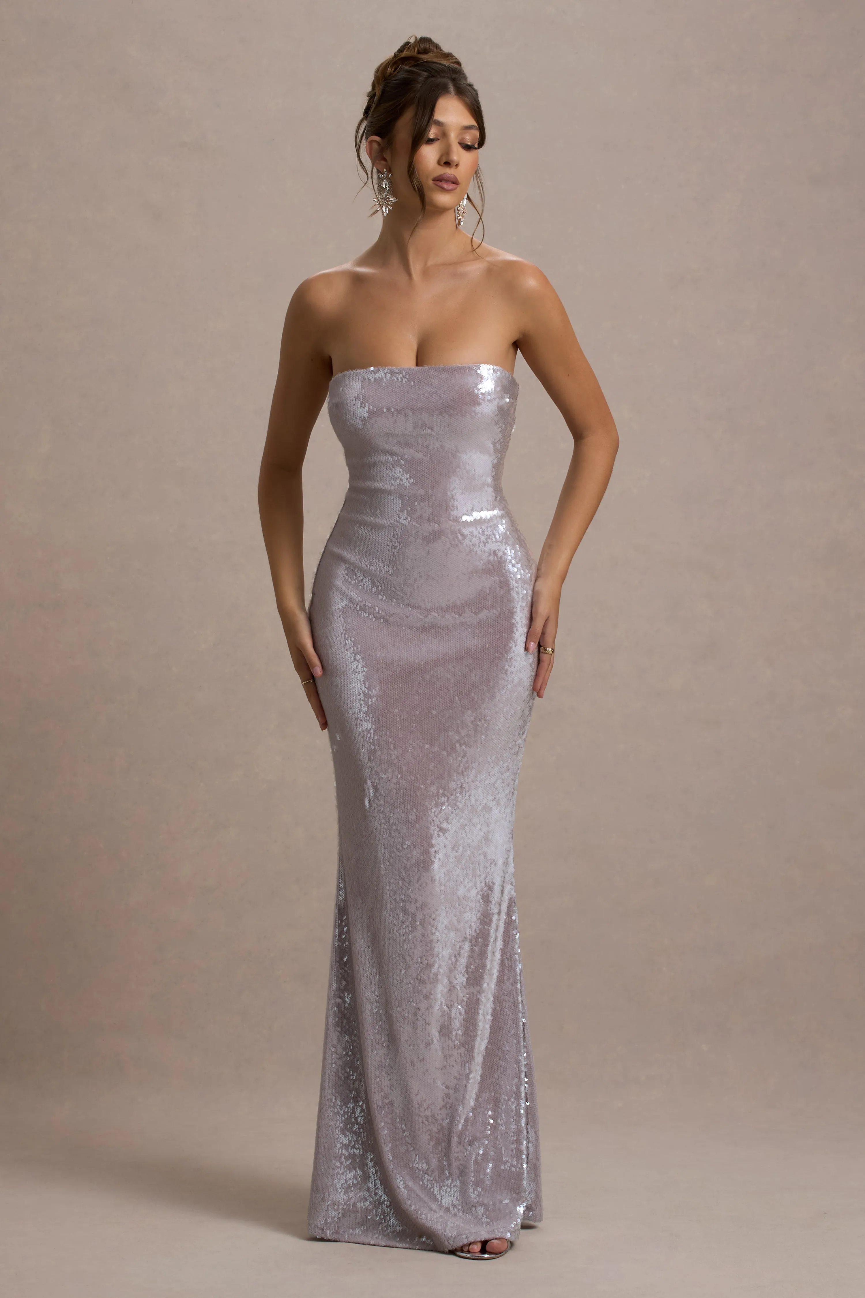 Moonstone | Lilac Sequin Bandeau Maxi Dress Club L London