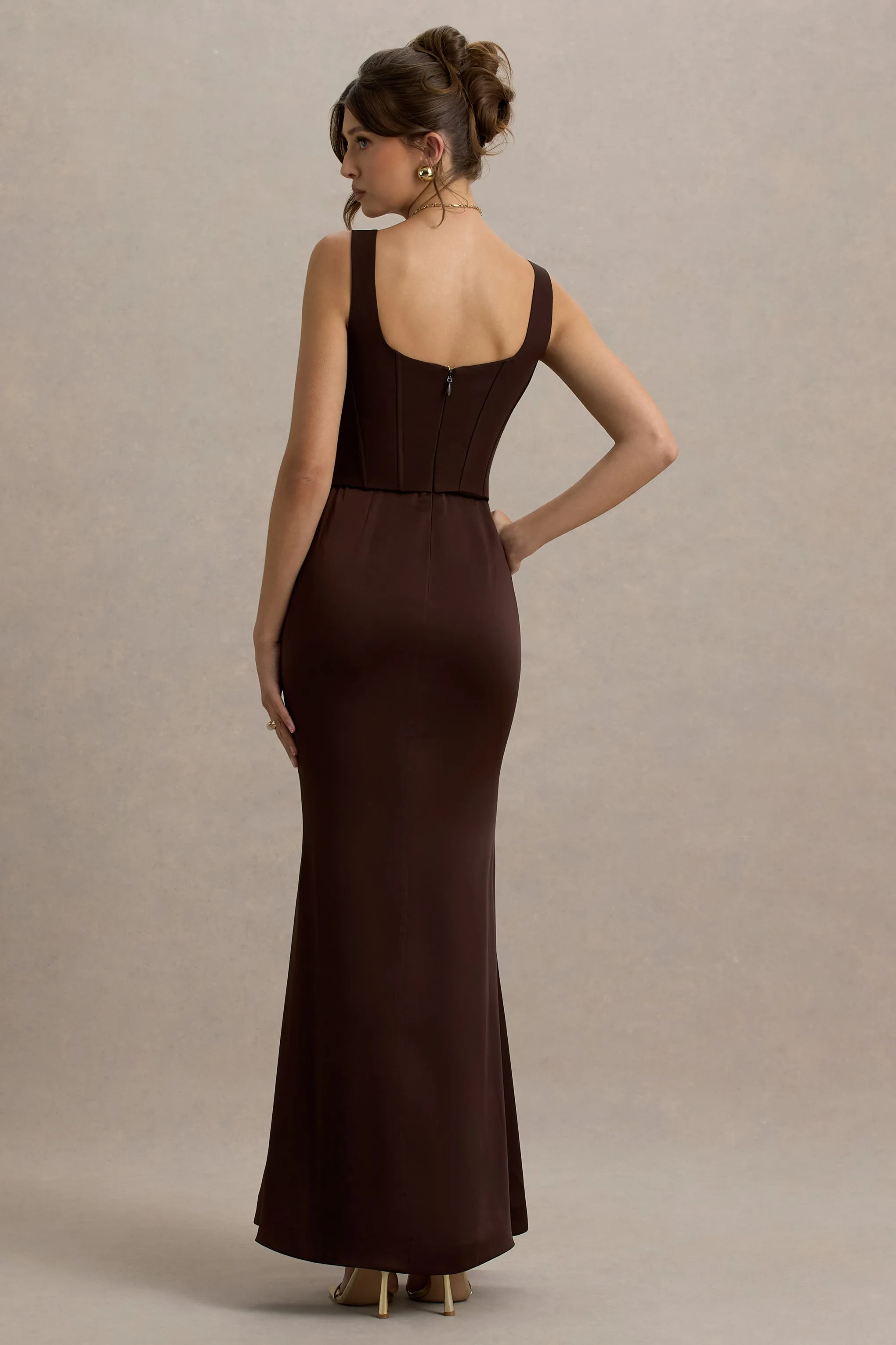 Morgan | Brown Satin Corset Maxi Dress Club L London