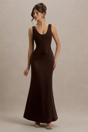 Morgan | Brown Satin Corset Maxi Dress Club L London