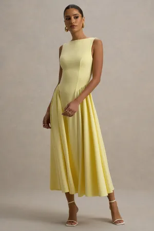 Muriel | Lemon Boat-Neck Volume-Hem Midi Dress Club L London