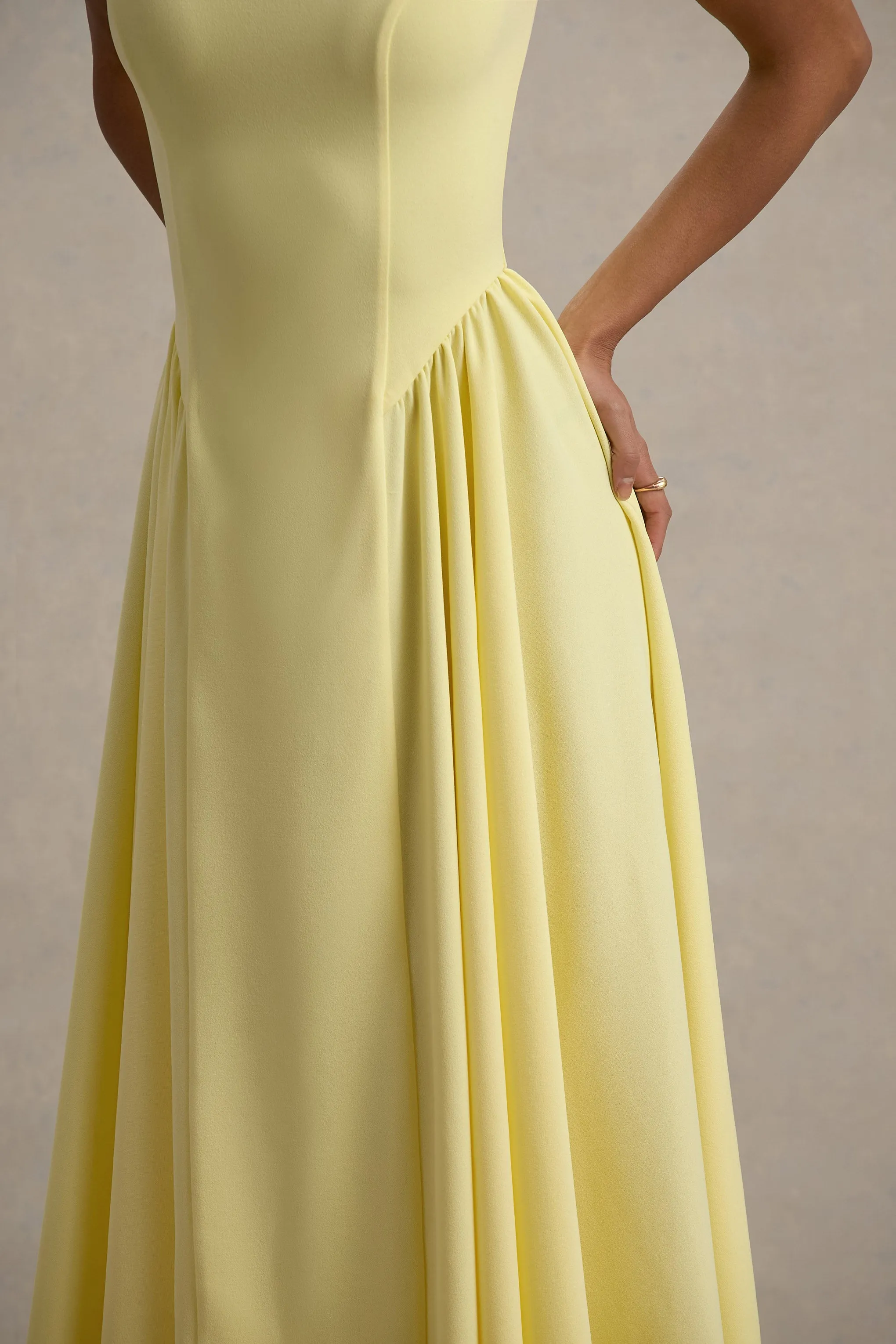 Muriel | Lemon Boat-Neck Volume-Hem Midi Dress Club L London