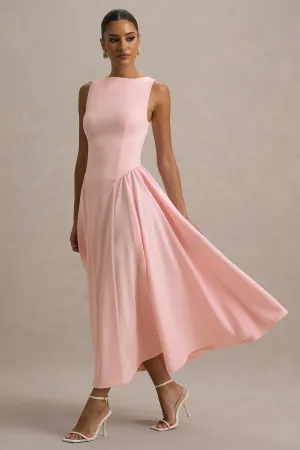 Muriel | Pink Boat-Neck Volume-Hem Midi Dress Club L London