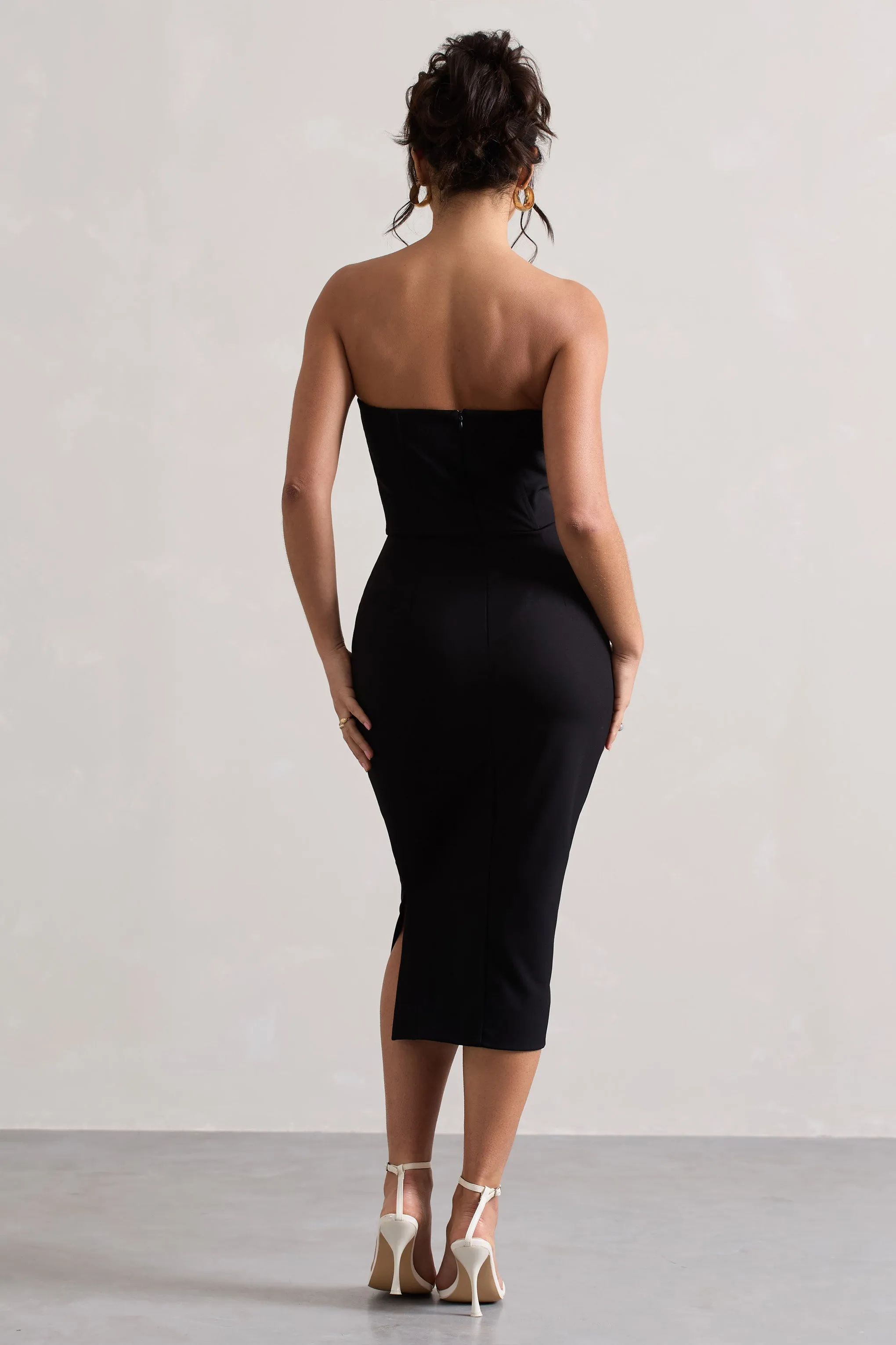 My Darling | Black Tailored Bandeau Split Midi Dress Club L London