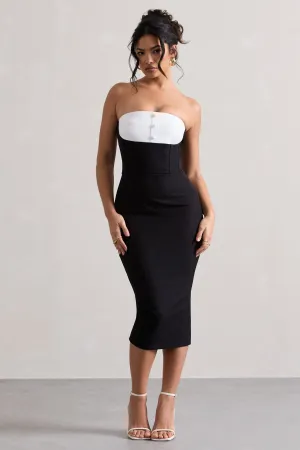 My Darling | Black Tailored Bandeau Split Midi Dress Club L London
