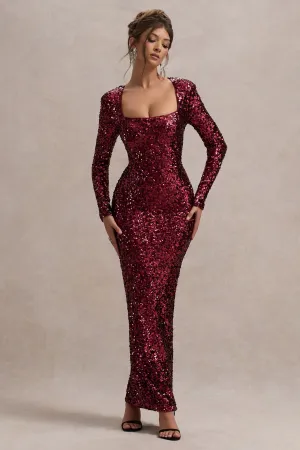 My Dream | Port Sequin Square-Neck Long-Sleeve Maxi Dress Club L London
