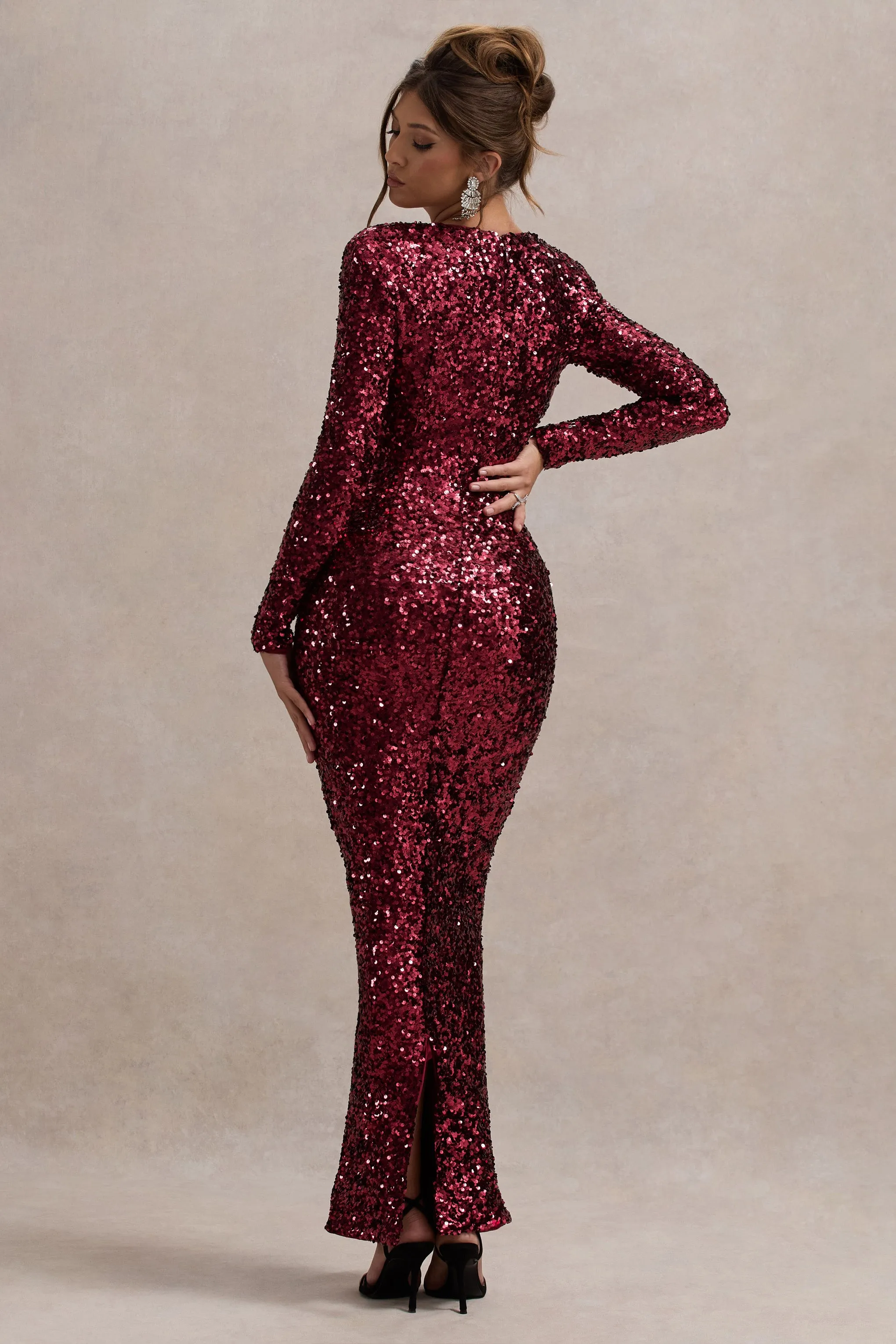 My Dream | Port Sequin Square-Neck Long-Sleeve Maxi Dress Club L London