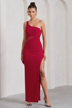 My Night | Red One Shoulder Sleeveless Cut-Out Split Maxi Dress Club L London