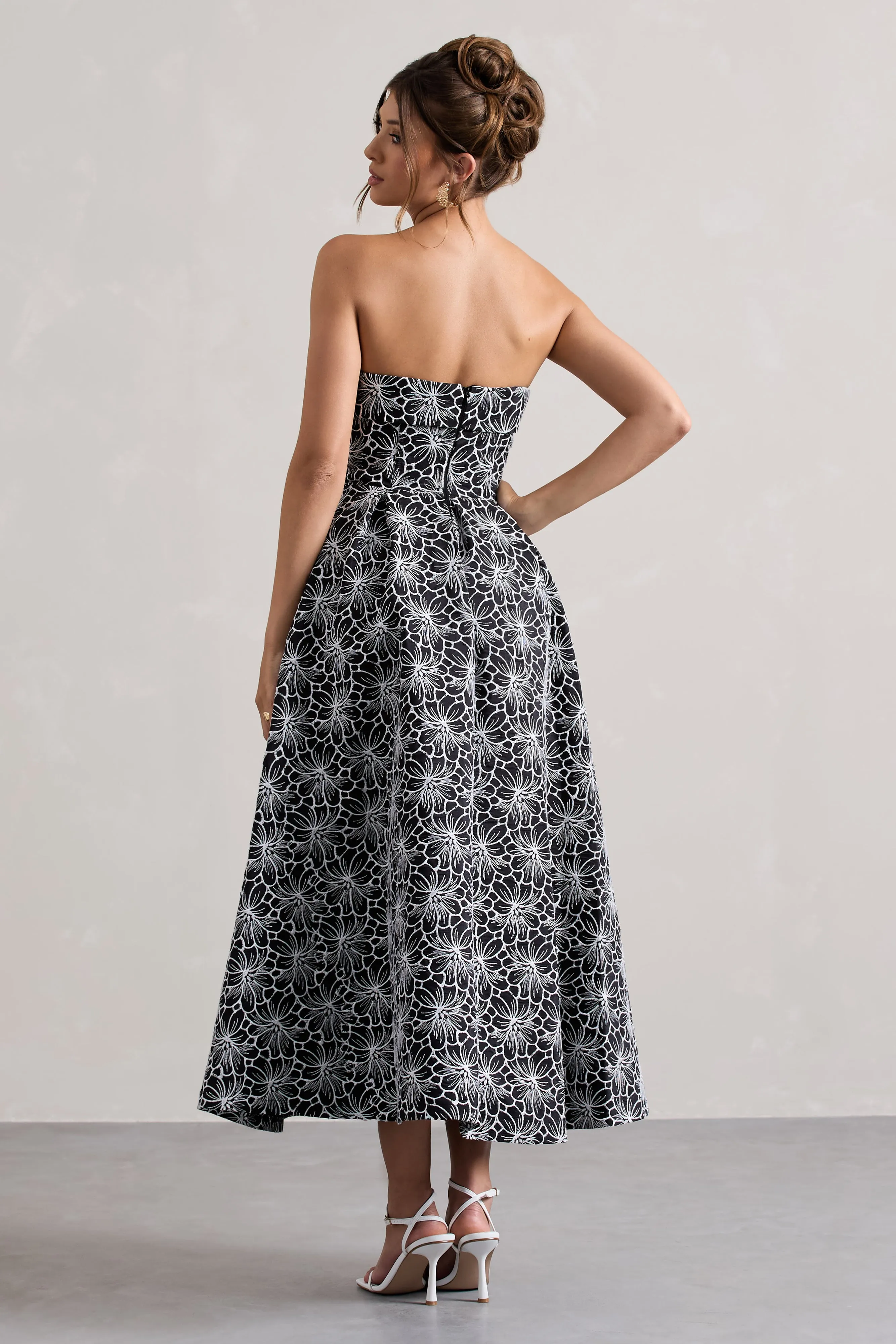 Myleen | Black Lace Strapless Midi Dress Club L London