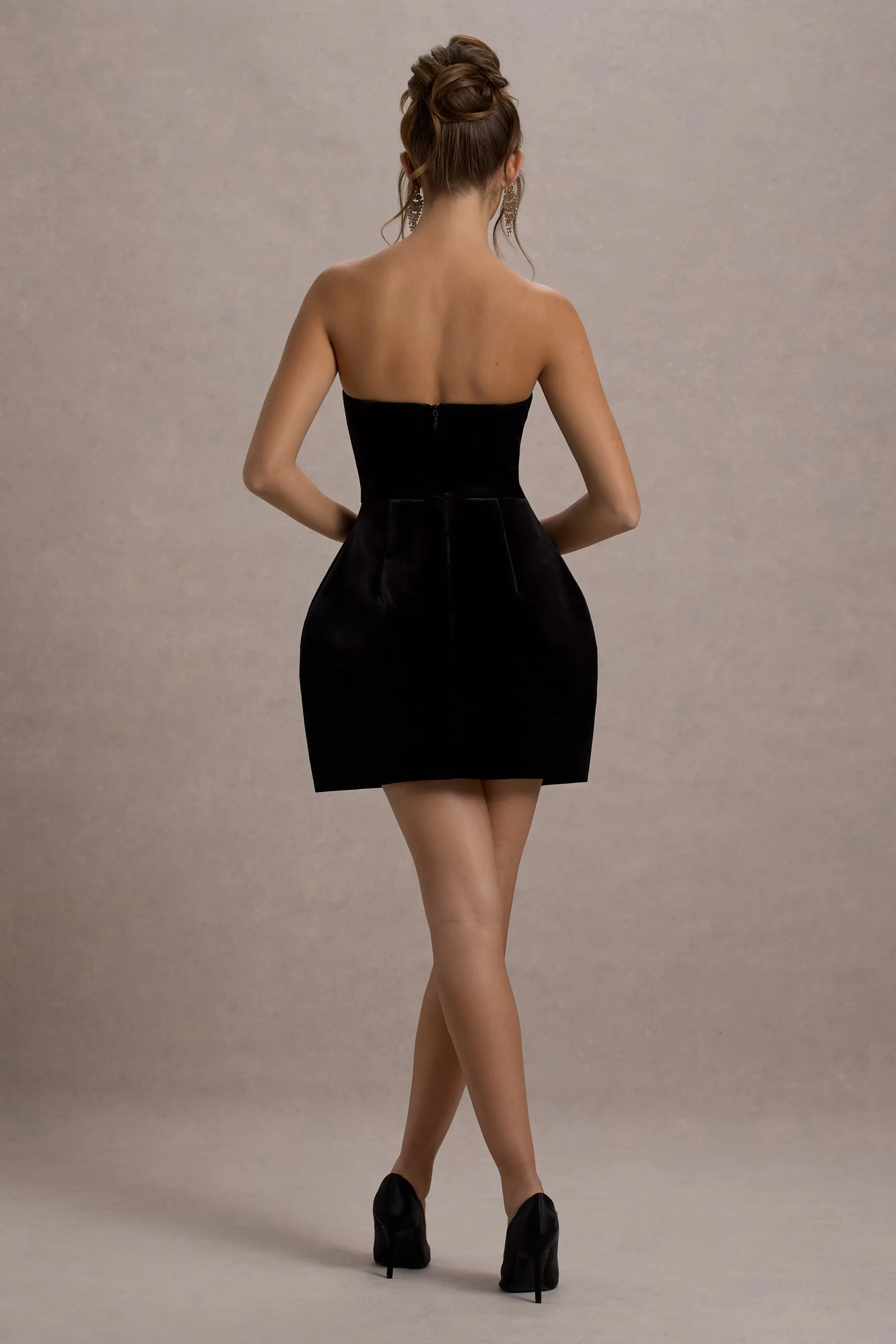 Naia | Black Velvet Embellished Bandeau Mini Dress Club L London