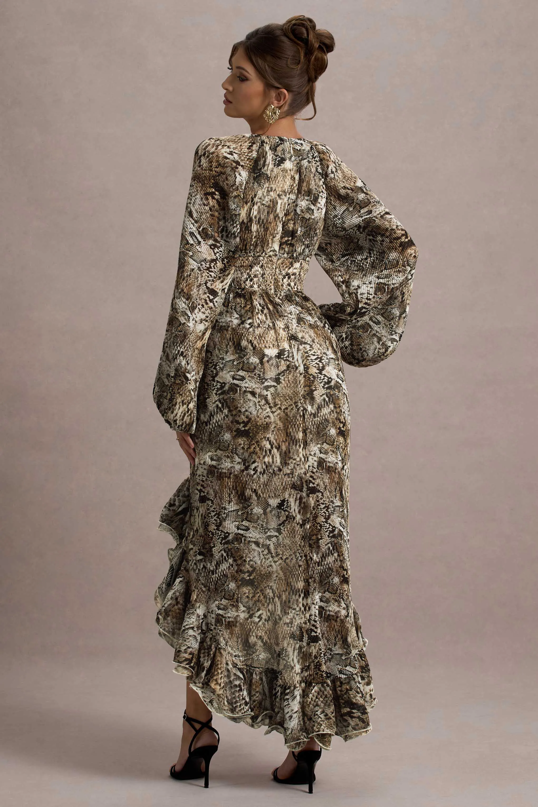 Namir | Snake Print High-Low Chiffon Maxi Dress Club L London